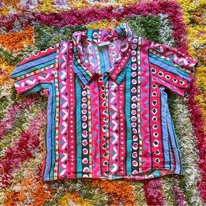 Vintage 90's Cotton Colorful Abstract Button Down Tee Shirt
